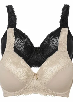 bonprix Große Cups D-H|Bhs^Minimizer-BH mit gepolsterten Trägern (2er Pack) kreidebeige+schwarz