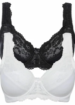 bonprix Große Cups D-H|Bhs^Minimizer-BH mit gepolsterten Trägern (2er Pack) schwarz+ecru