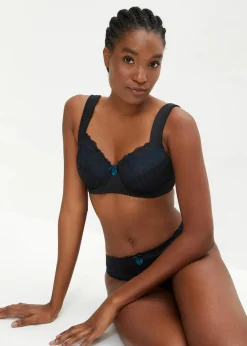 bonprix Wäsche·Dessous|Wäsche·Große Cups D-H^Minimizer-BH mit gepolsterten Trägern schwarz/blaupetrol gestreift