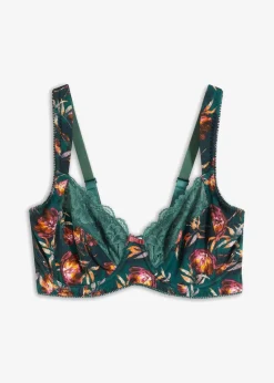 bonprix Wäsche·Dessous|Wäsche·Große Cups D-H^Minimizer-BH mit gepolsterten Trägern mattgrün geblümt
