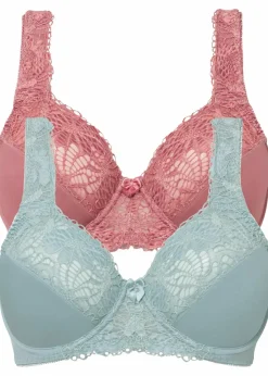 bonprix Große Cups D-H|Bhs^Minimizer-BH mit gepolsterten Trägern (2er Pack) hellmint+beerenrosé
