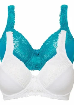 bonprix Große Cups D-H|Bhs^Minimizer-BH mit gepolsterten Trägern (2er Pack) weiß+petrolgrün