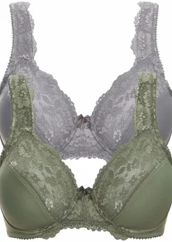 bonprix Große Cups D-H|Bhs^Minimizer-BH mit gepolsterten Trägern (2er Pack) oliv+grau