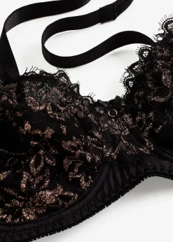 bonprix Wäsche·Große Cups D-H|Wäsche·Bhs^Minimizer-BH mit Glitzergarn schwarz/metallic kupfer