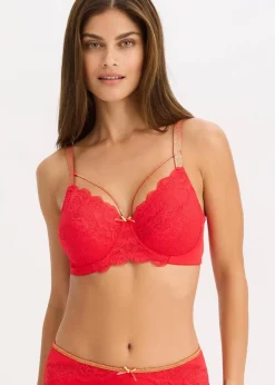 bonprix Große Cups D-H|Nachhaltigere Materialien^Minimizer-BH mit glitzernden Straps tiefrot