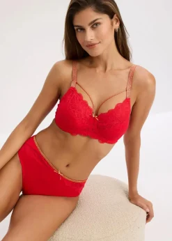 bonprix Große Cups D-H|Nachhaltigere Materialien^Minimizer-BH mit glitzernden Straps tiefrot