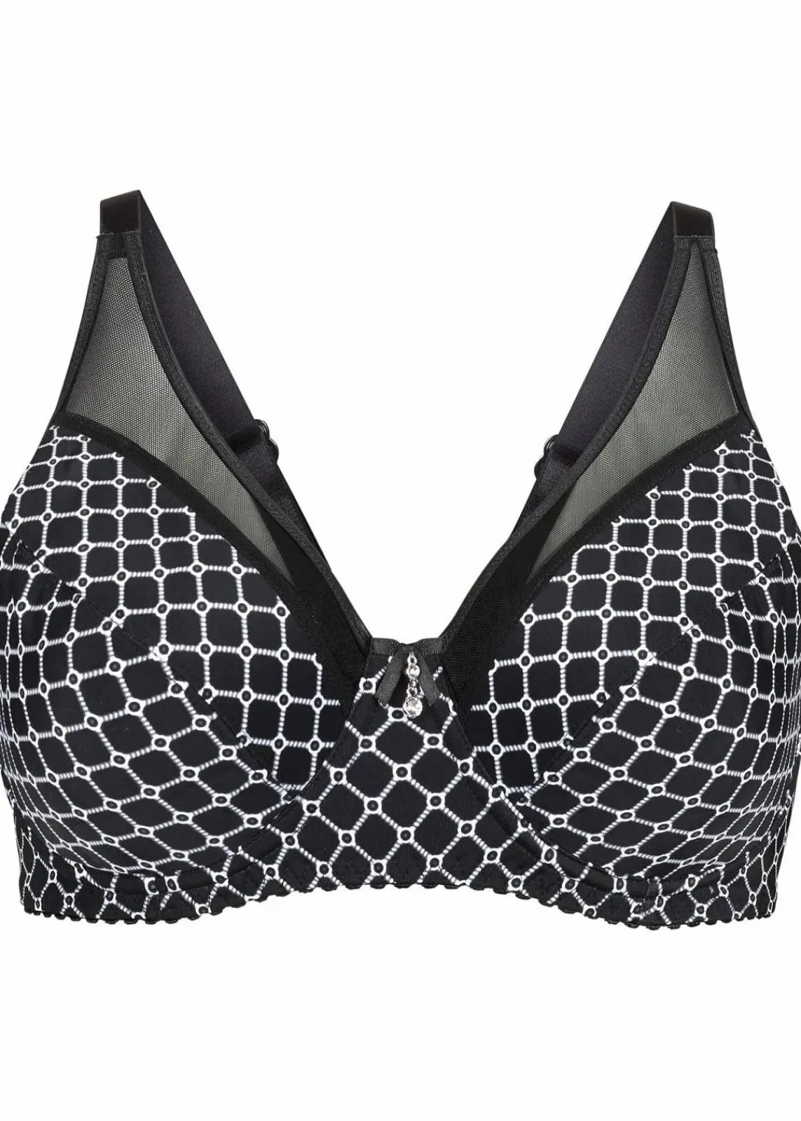 bonprix Wäsche·Große Cups D-H|Wäsche·Bhs^Minimizer-BH mit Mesh schwarz/weiß bedruckt