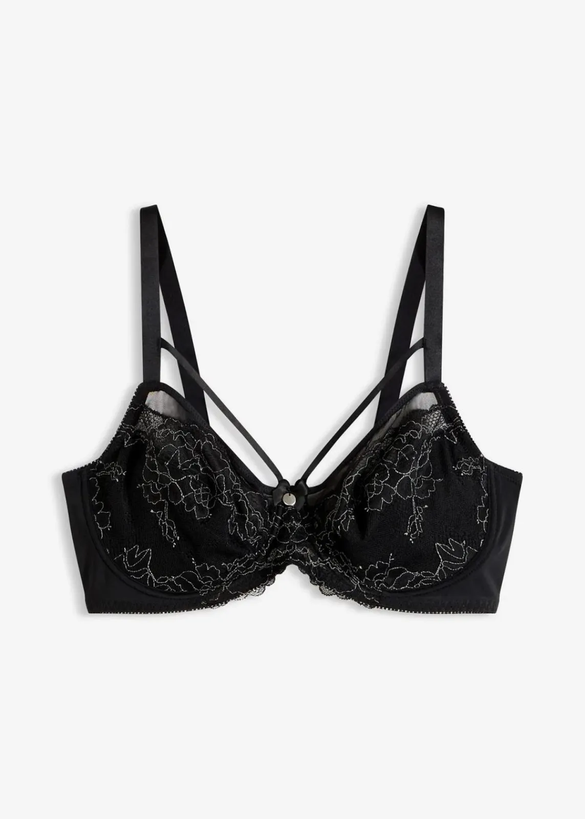 bonprix Wäsche·Dessous|Wäsche·Große Cups D-H^Minimizer-BH mit zarter Spitze schwarz/mattsilber