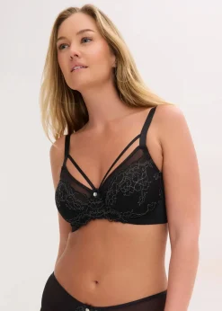 bonprix Wäsche·Dessous|Wäsche·Große Cups D-H^Minimizer-BH mit zarter Spitze schwarz/mattsilber