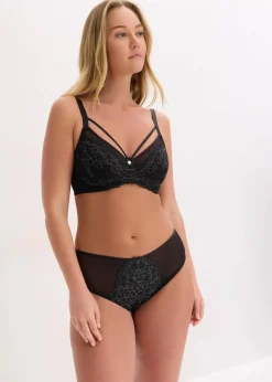 bonprix Wäsche·Dessous|Wäsche·Große Cups D-H^Minimizer-BH mit zarter Spitze schwarz/mattsilber