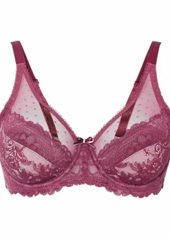 bonprix Wäsche·Dessous|Wäsche·Große Cups D-H^Minimizer-BH mit zarter Spitze waldbeere/perlrosa