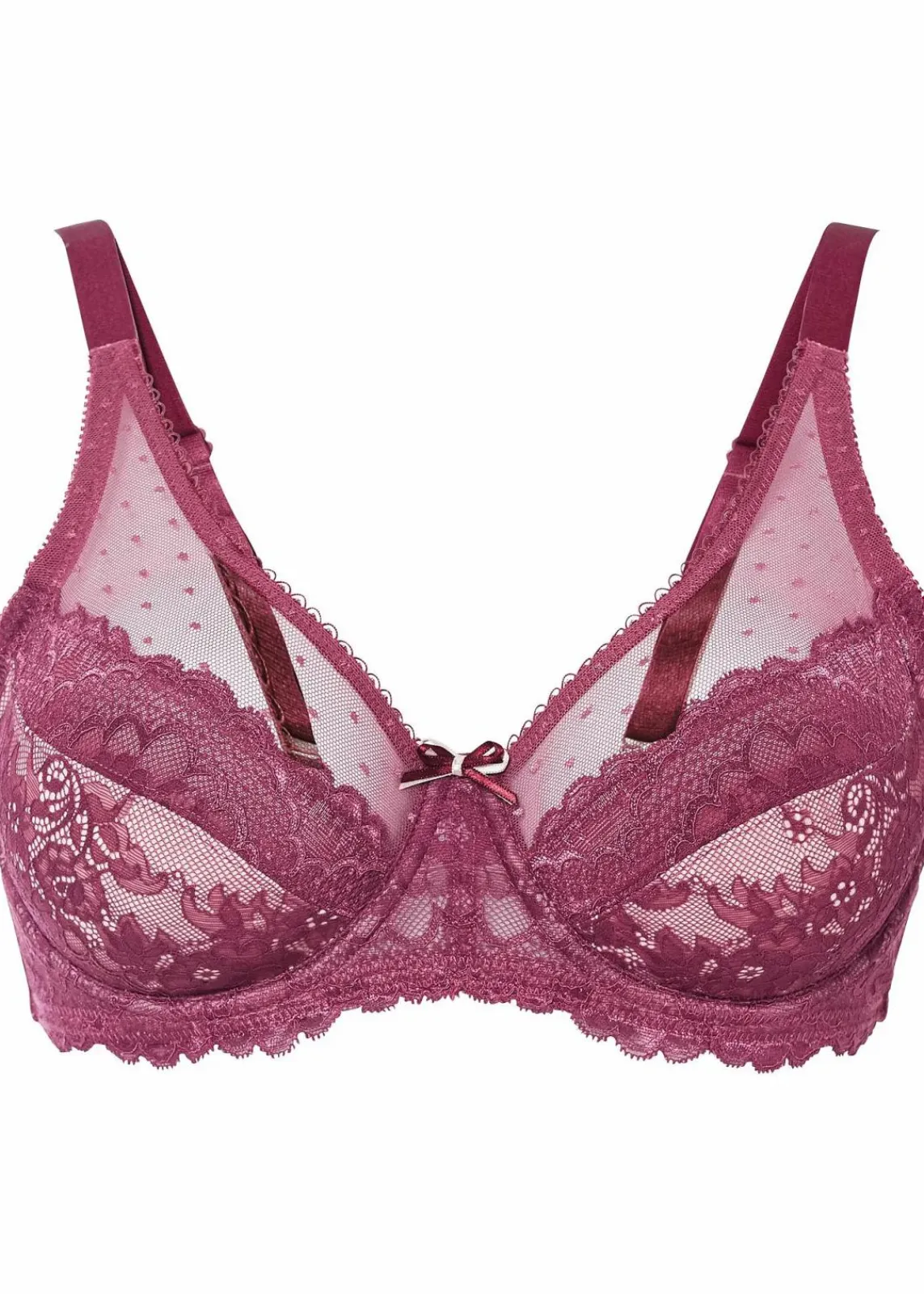 bonprix Wäsche·Dessous|Wäsche·Große Cups D-H^Minimizer-BH mit zarter Spitze waldbeere/perlrosa