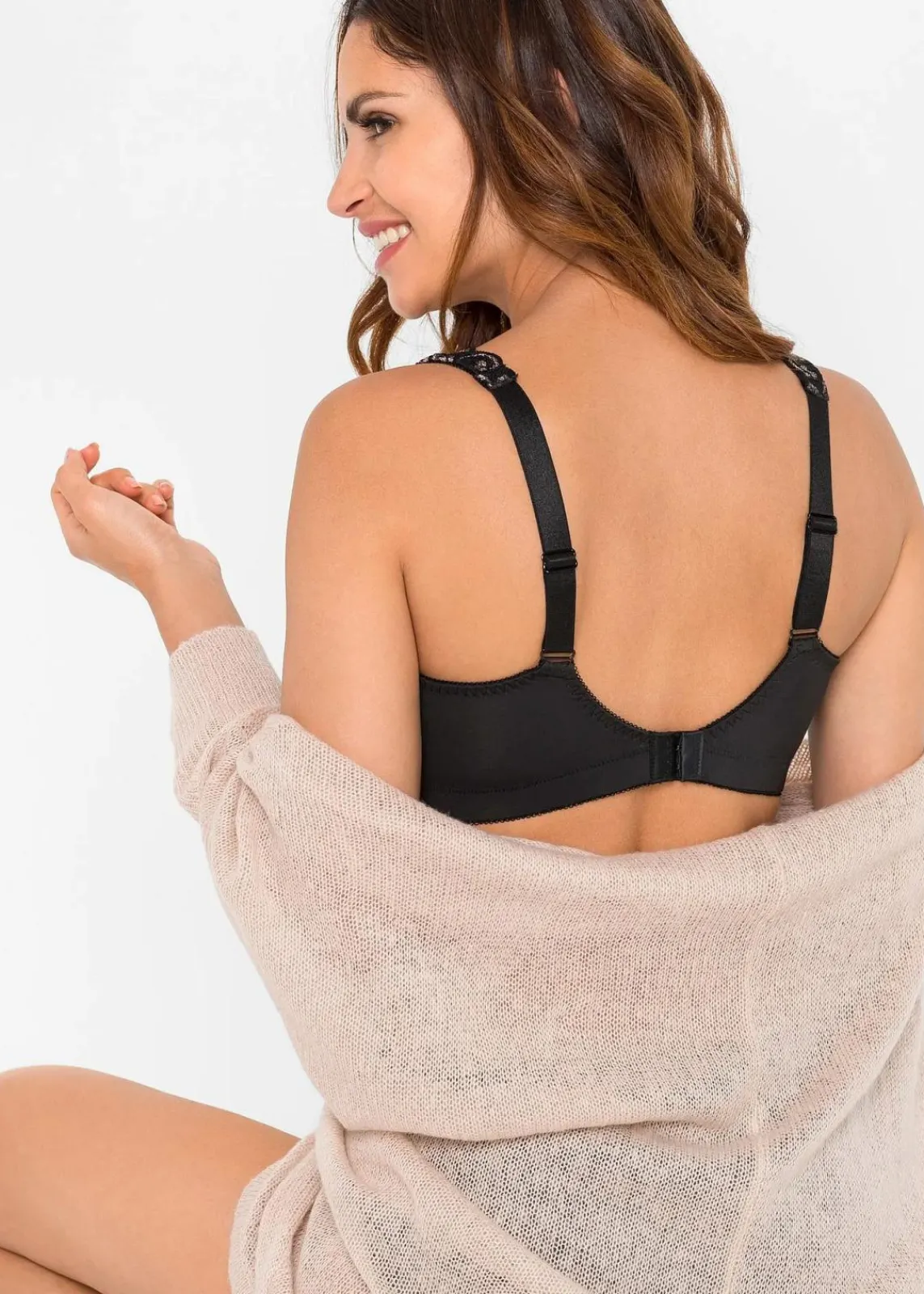 bonprix Wäsche·Dessous|Wäsche·Große Cups D-H^Minimizer-BH ohne Bügel mit gepolsterten Trägern schwarz/kreidebeige