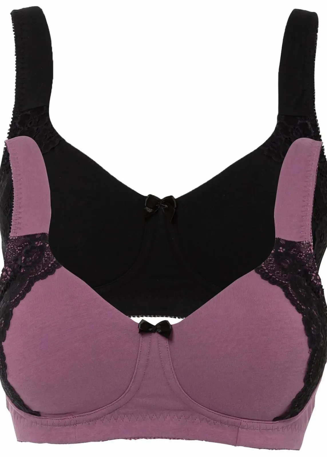 bonprix Wäsche·Basics|Wäsche·Baumwollunterwäsche^Minimizer-BH ohne Bügel mit Bio-Baumwolle (2er Pack) schwarz + mattbeere