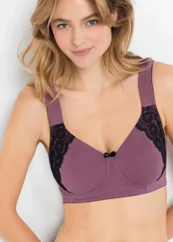 bonprix Wäsche·Basics|Wäsche·Baumwollunterwäsche^Minimizer-BH ohne Bügel mit Bio-Baumwolle (2er Pack) schwarz + mattbeere