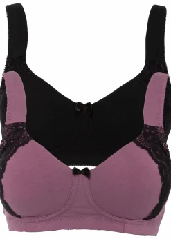 bonprix Wäsche·Basics|Wäsche·Baumwollunterwäsche^Minimizer-BH ohne Bügel mit Bio-Baumwolle (2er Pack) schwarz + mattbeere