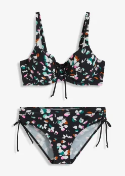 bonprix Nachhaltigere Materialien|Große Cups D-F^Minimizer-Bikini mit Bindebändern (2-tlg.Set) schwarz/weiß graphisch bedruckt