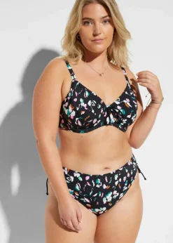 bonprix Nachhaltigere Materialien|Große Cups D-F^Minimizer-Bikini mit Bindebändern (2-tlg.Set) schwarz/weiß graphisch bedruckt