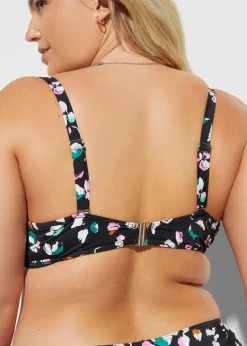 bonprix Nachhaltigere Materialien|Große Cups D-F^Minimizer-Bikini mit Bindebändern (2-tlg.Set) schwarz/weiß graphisch bedruckt