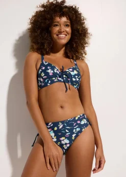 bonprix Nachhaltigere Materialien|Bademode·Bikinis^Minimizer-Bikini mit Bindebändern (2-tlg.Set) dunkelblau/weiß/gelb