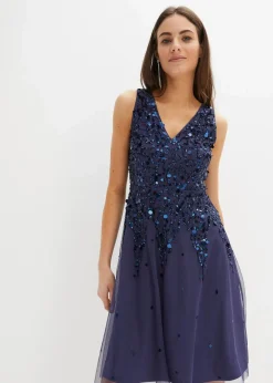 bonprix Bekleidung·Pullover & Strickjacken|Festliche Mode^Mini-Paillettenkleid indigo