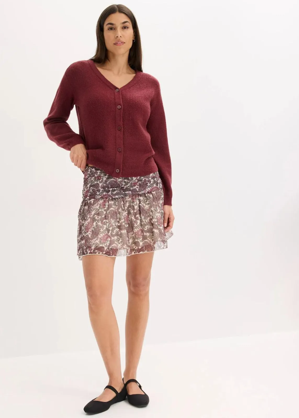 bonprix Röcke|Bekleidung·Sportbekleidung^Minirock kieselbeige/rhododendronrot/dunkeloliv paisley