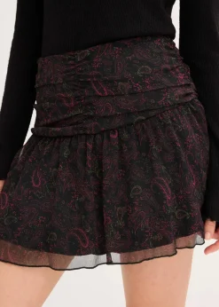 bonprix Bekleidung·Sportbekleidung|Röcke^Minirock schwarz/weinrot/dunkeloliv/rhododendronrot paisley