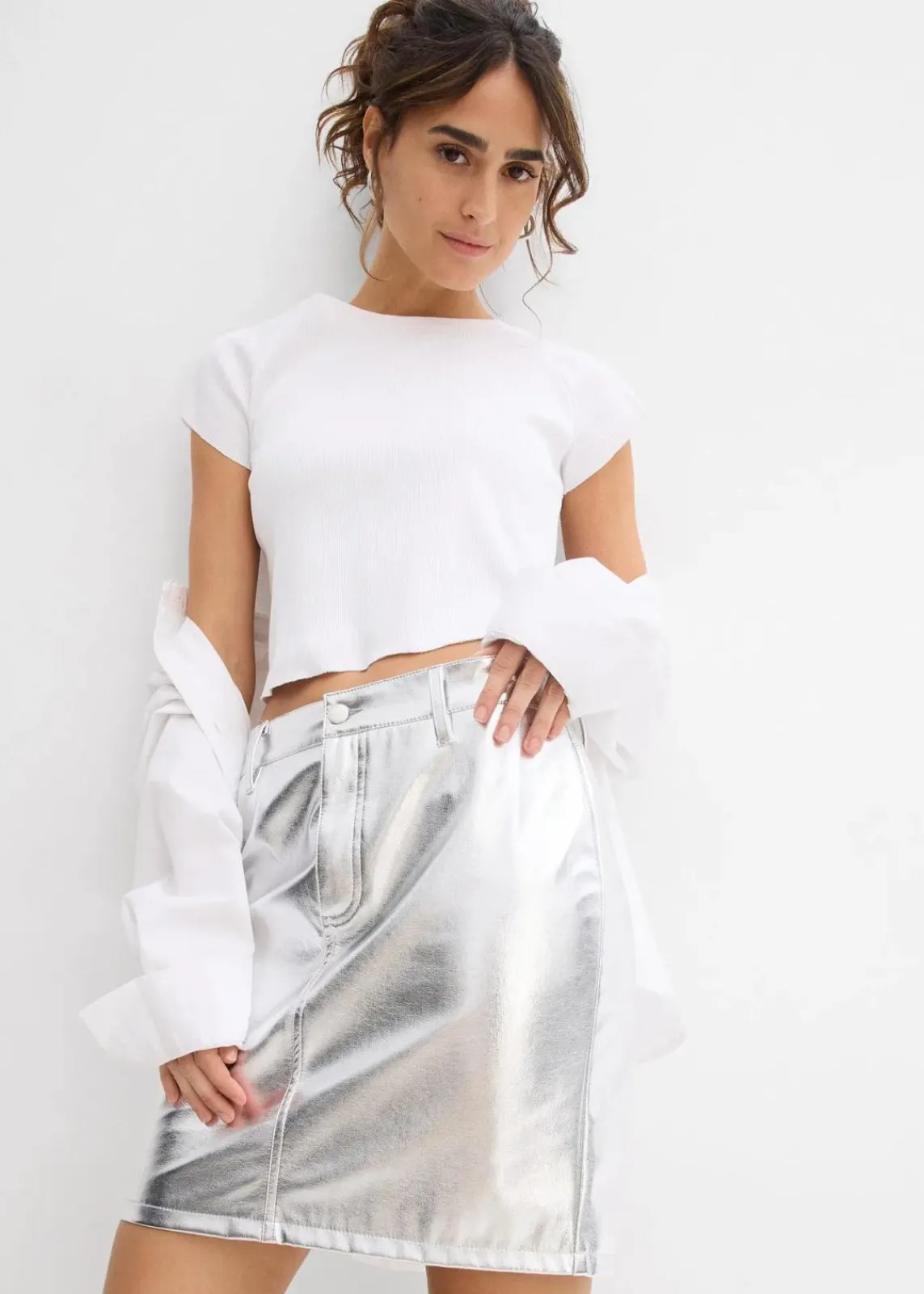 bonprix Bekleidung·Sportbekleidung|Röcke^Minirock im Metallic-Look metallic silber