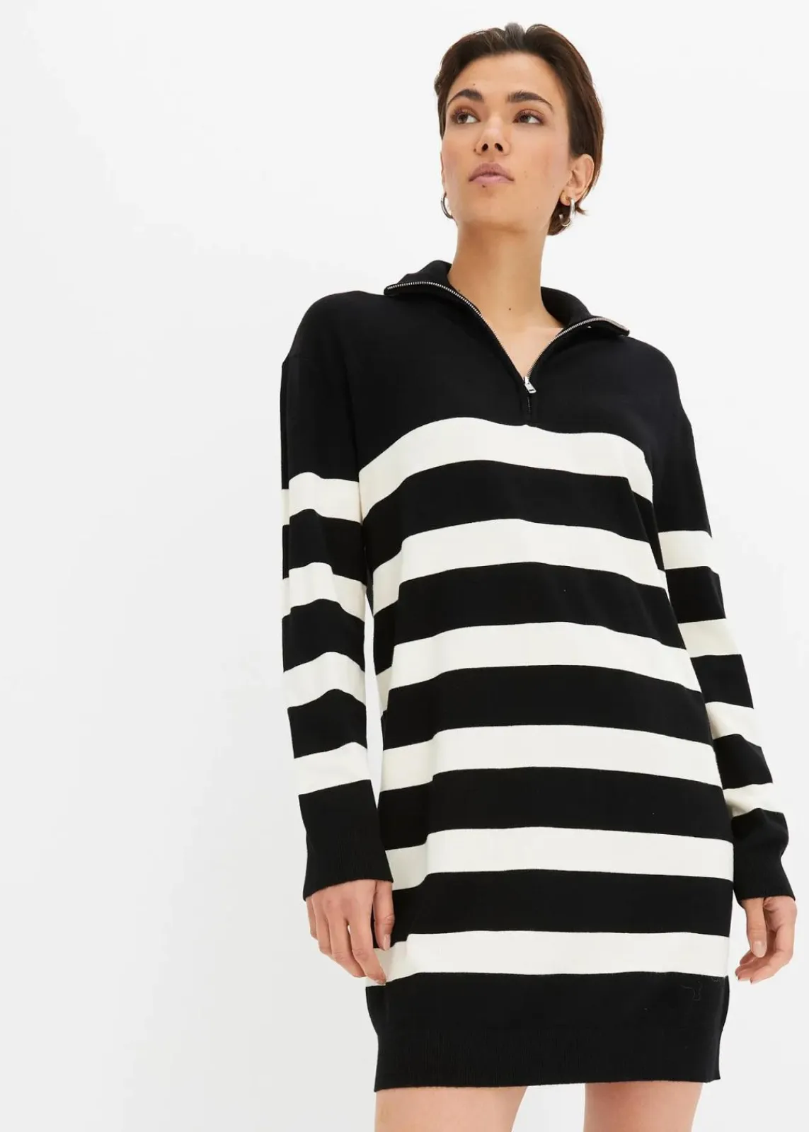 bonprix Bekleidung·Umstandsmode|Strickmode^Mini-Strickkleid schwarz/elfenbein gestreift