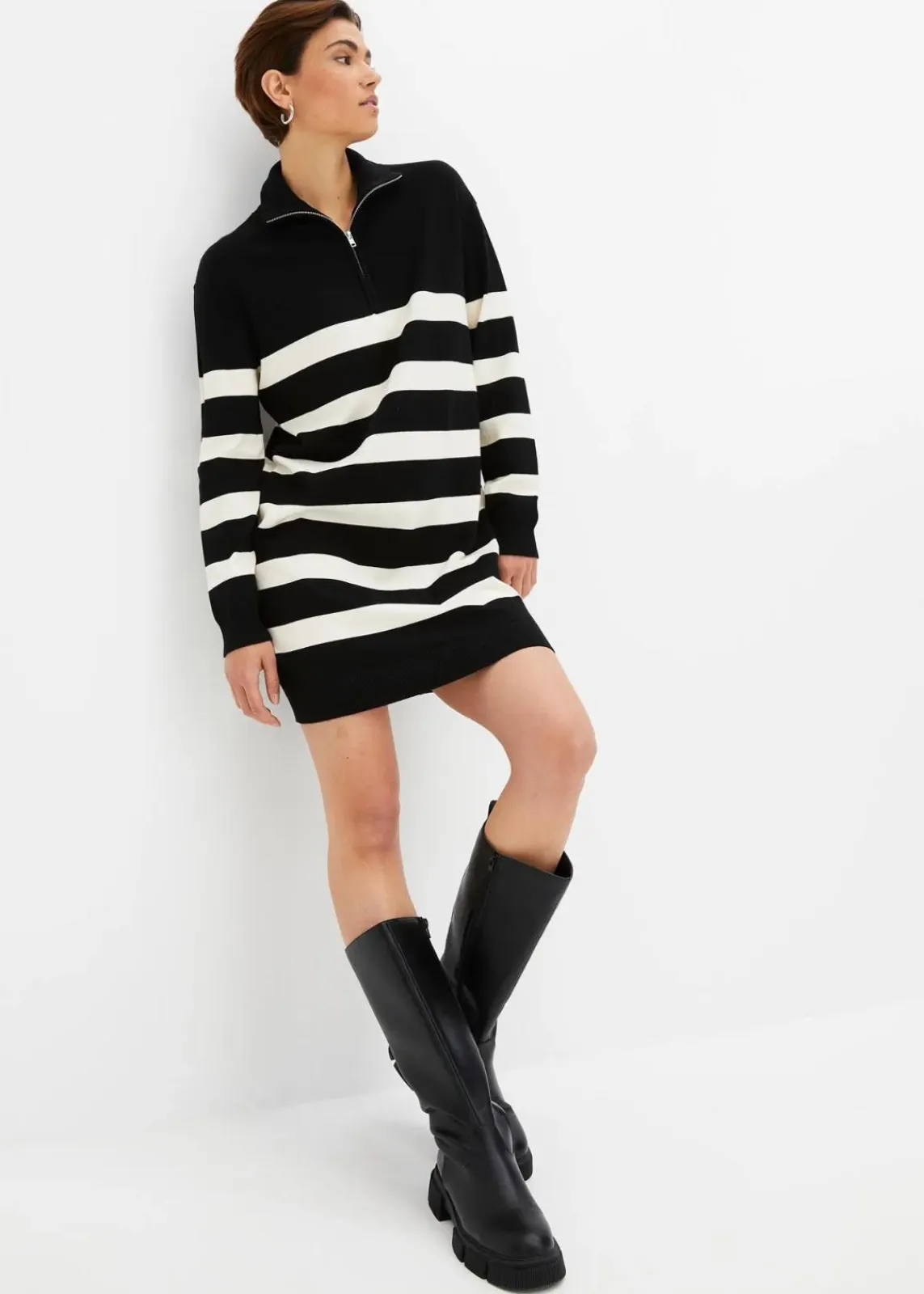 bonprix Bekleidung·Umstandsmode|Strickmode^Mini-Strickkleid schwarz/elfenbein gestreift