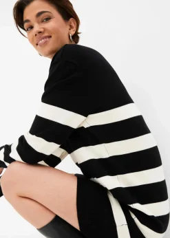 bonprix Bekleidung·Umstandsmode|Strickmode^Mini-Strickkleid schwarz/elfenbein gestreift