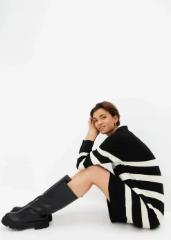 bonprix Bekleidung·Umstandsmode|Strickmode^Mini-Strickkleid schwarz/elfenbein gestreift