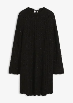 bonprix Bekleidung·Umstandsmode|Strickmode^Mini-Strickkleid mit Satin-Schleife und leichter Transparenz schwarz