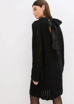 bonprix Bekleidung·Umstandsmode|Strickmode^Mini-Strickkleid mit Satin-Schleife und leichter Transparenz schwarz
