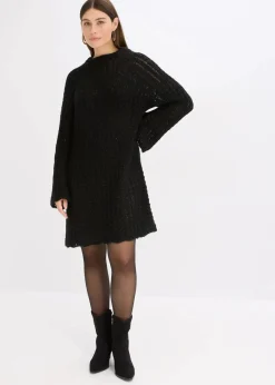 bonprix Bekleidung·Umstandsmode|Strickmode^Mini-Strickkleid mit Satin-Schleife und leichter Transparenz schwarz