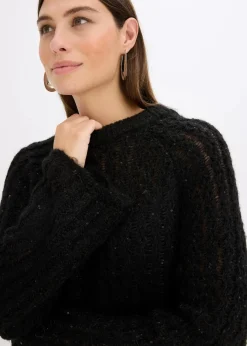 bonprix Bekleidung·Umstandsmode|Strickmode^Mini-Strickkleid mit Satin-Schleife und leichter Transparenz schwarz
