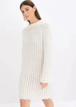 bonprix Bekleidung·Umstandsmode|Strickmode^Mini-Strickkleid mit Satin-Schleife und leichter Transparenz wollweiß