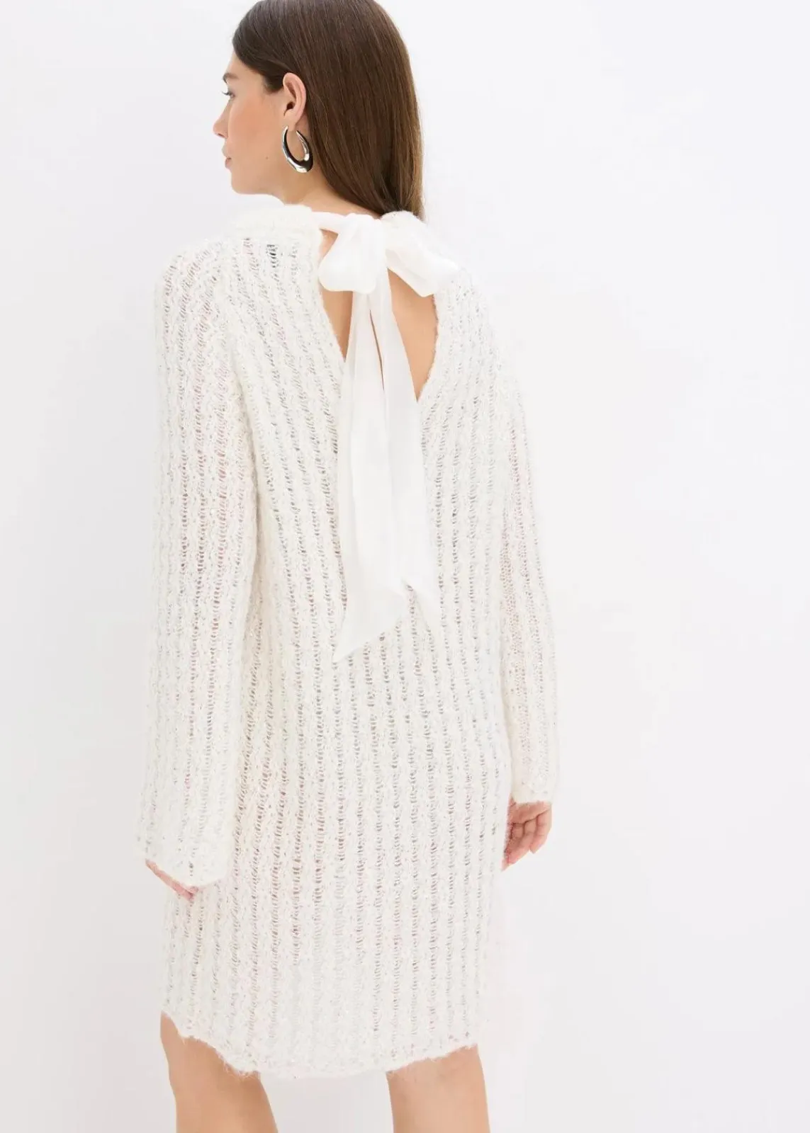 bonprix Bekleidung·Umstandsmode|Strickmode^Mini-Strickkleid mit Satin-Schleife und leichter Transparenz wollweiß