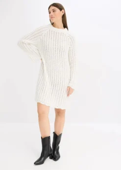 bonprix Bekleidung·Umstandsmode|Strickmode^Mini-Strickkleid mit Satin-Schleife und leichter Transparenz wollweiß