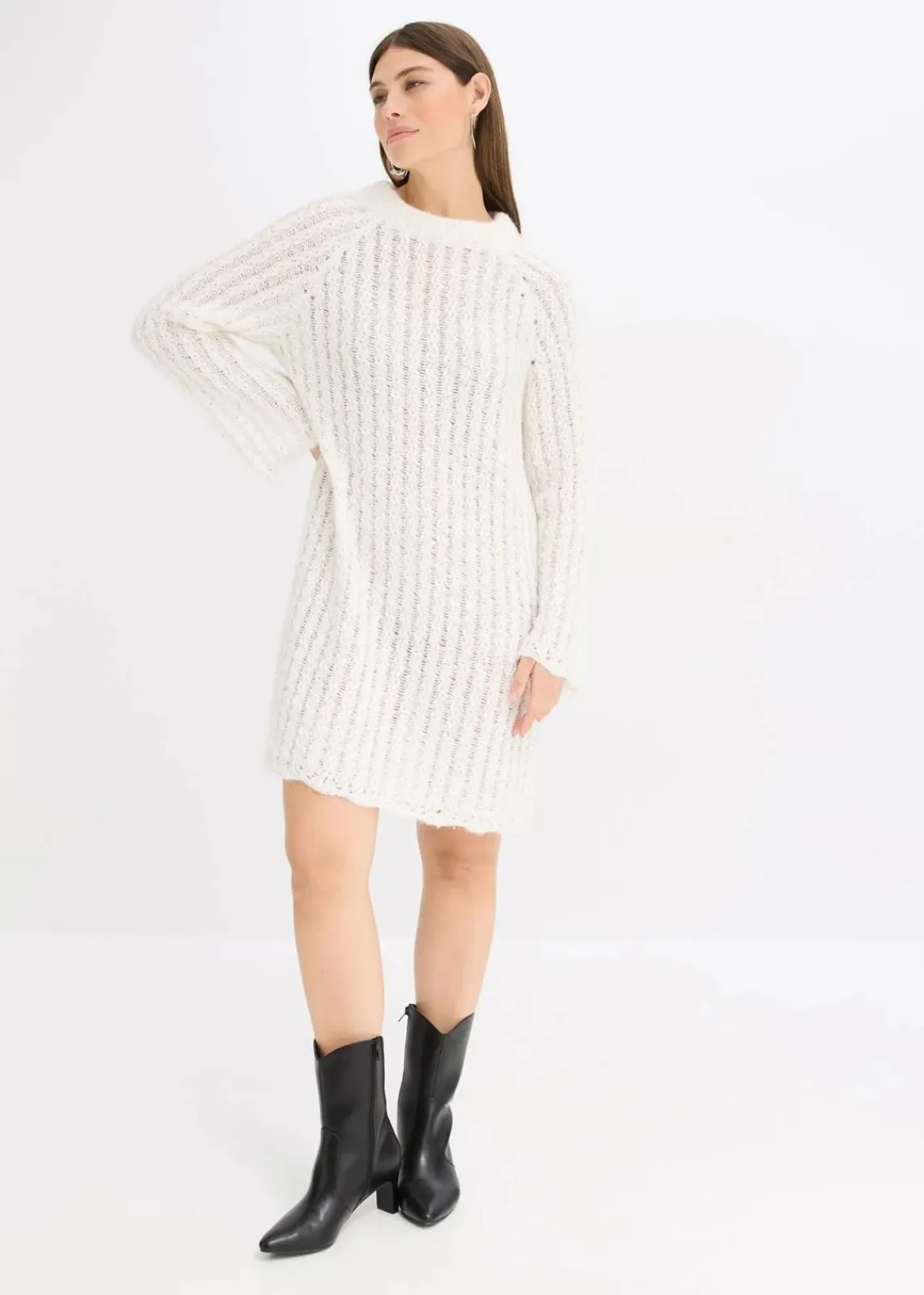 bonprix Bekleidung·Umstandsmode|Strickmode^Mini-Strickkleid mit Satin-Schleife und leichter Transparenz wollweiß