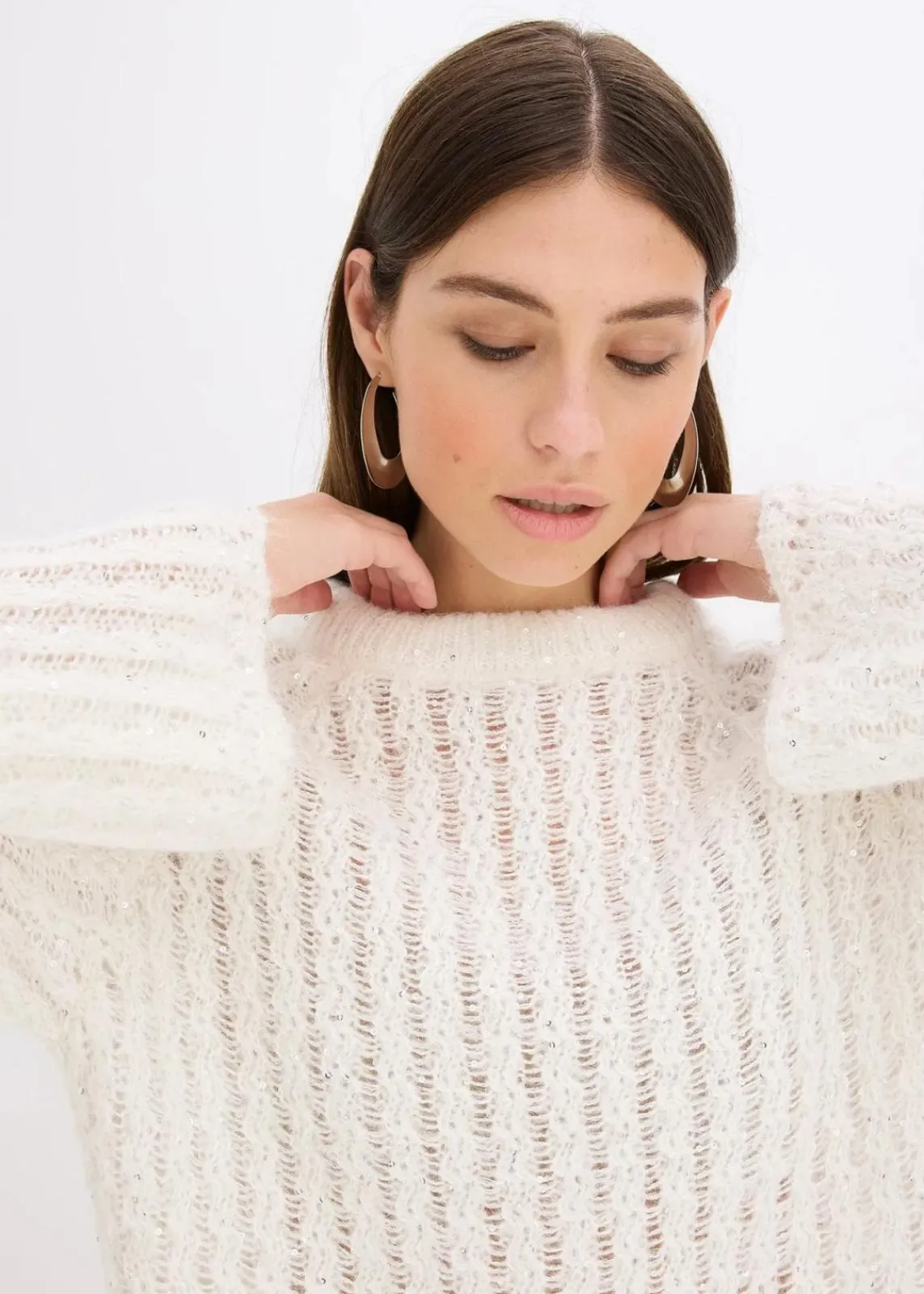 bonprix Bekleidung·Umstandsmode|Strickmode^Mini-Strickkleid mit Satin-Schleife und leichter Transparenz wollweiß