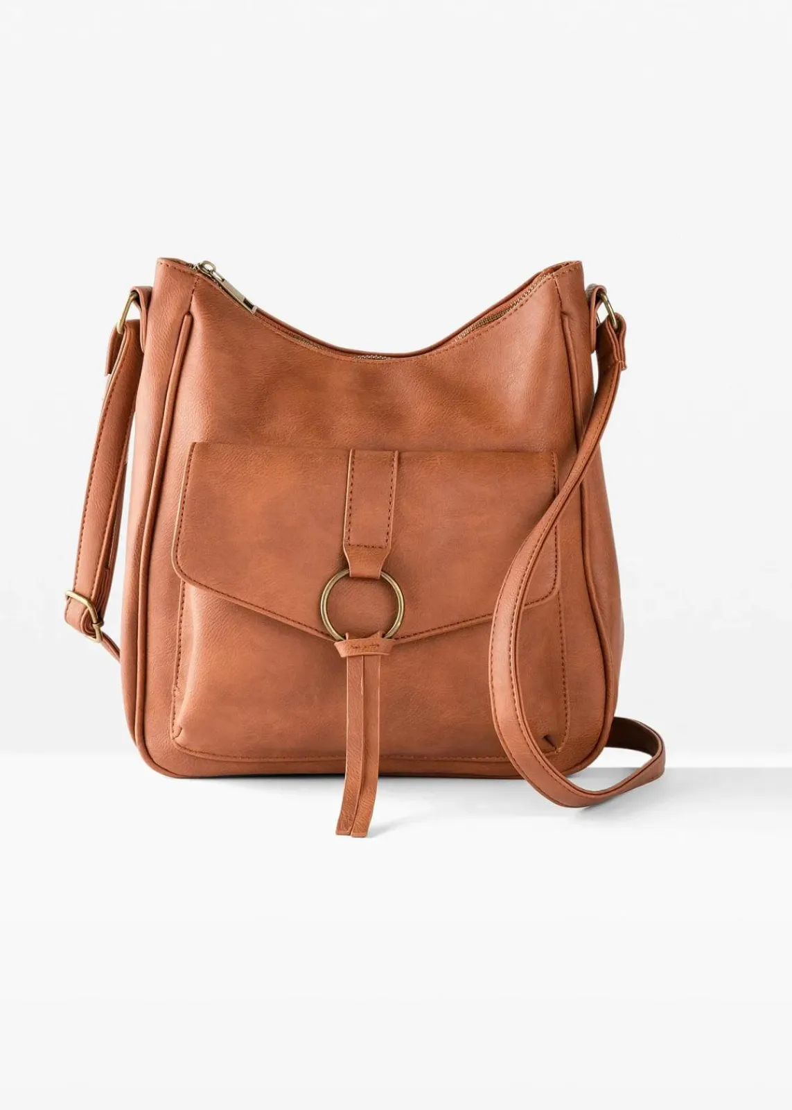 bonprix Taschen^Mittelgroße Umhängetasche mit Schnallendetail cognac