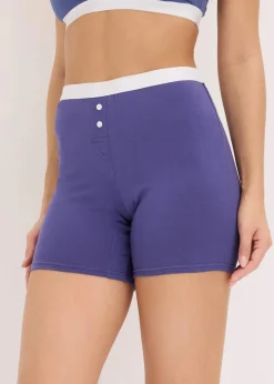 bonprix Wäsche·Baumwollunterwäsche|Wäsche·Höschen^Mittellange Damen Boxer mit Bio-Baumwolle (4er Pack) dunkelpazifik+weiß+schwarz+mentholblau