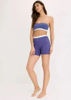 bonprix Wäsche·Baumwollunterwäsche|Wäsche·Höschen^Mittellange Damen Boxer mit Bio-Baumwolle (4er Pack) dunkelpazifik+weiß+schwarz+mentholblau