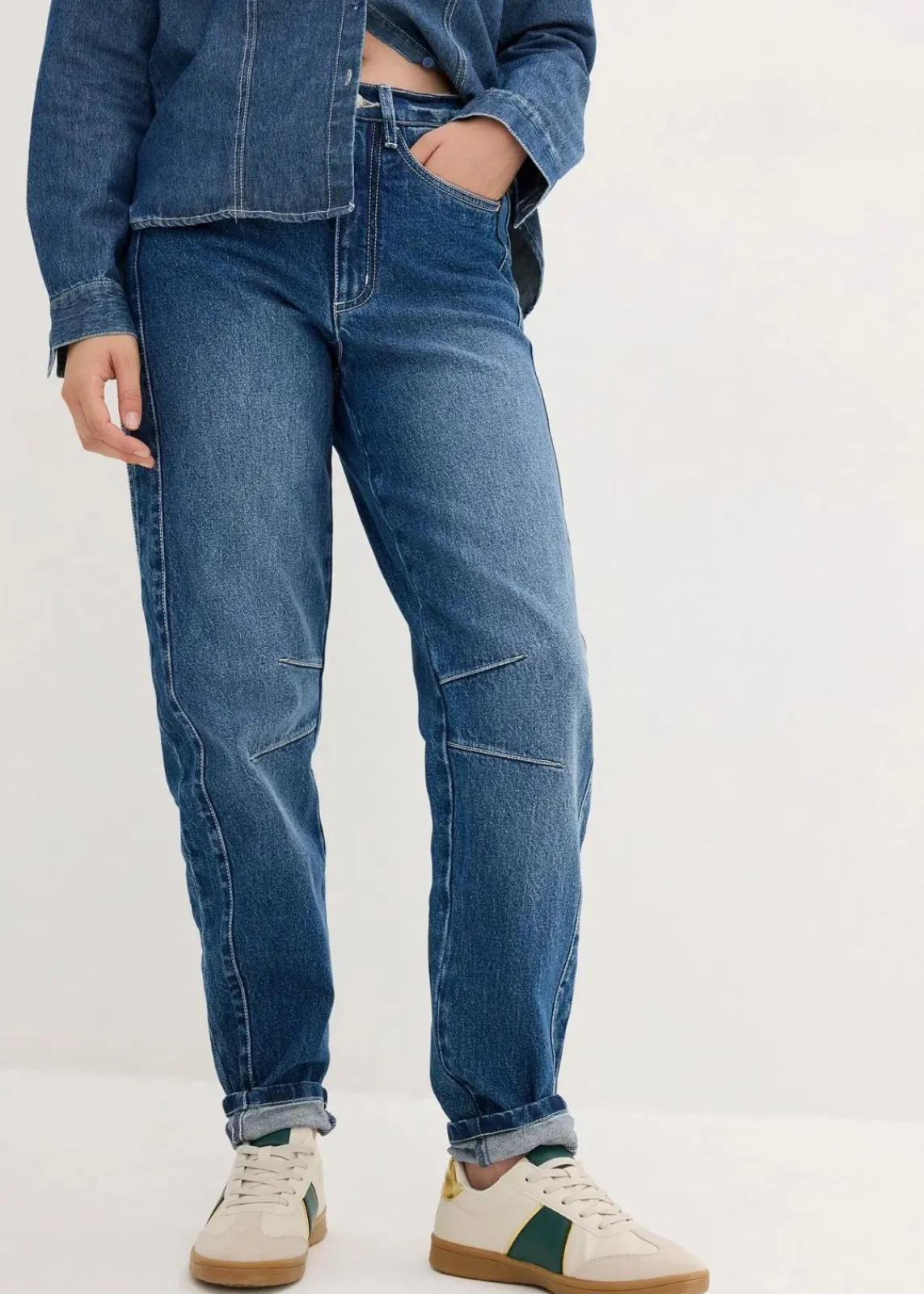 bonprix Bekleidung·Shirts & Tops|Jeans^Mom Jeans High Waist blau denim used