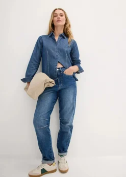 bonprix Bekleidung·Shirts & Tops|Jeans^Mom Jeans High Waist blau denim used