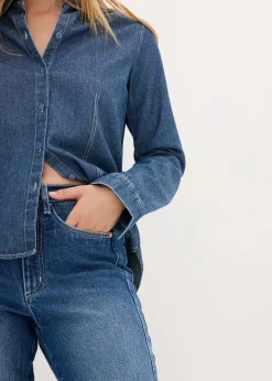 bonprix Bekleidung·Shirts & Tops|Jeans^Mom Jeans High Waist blau denim used