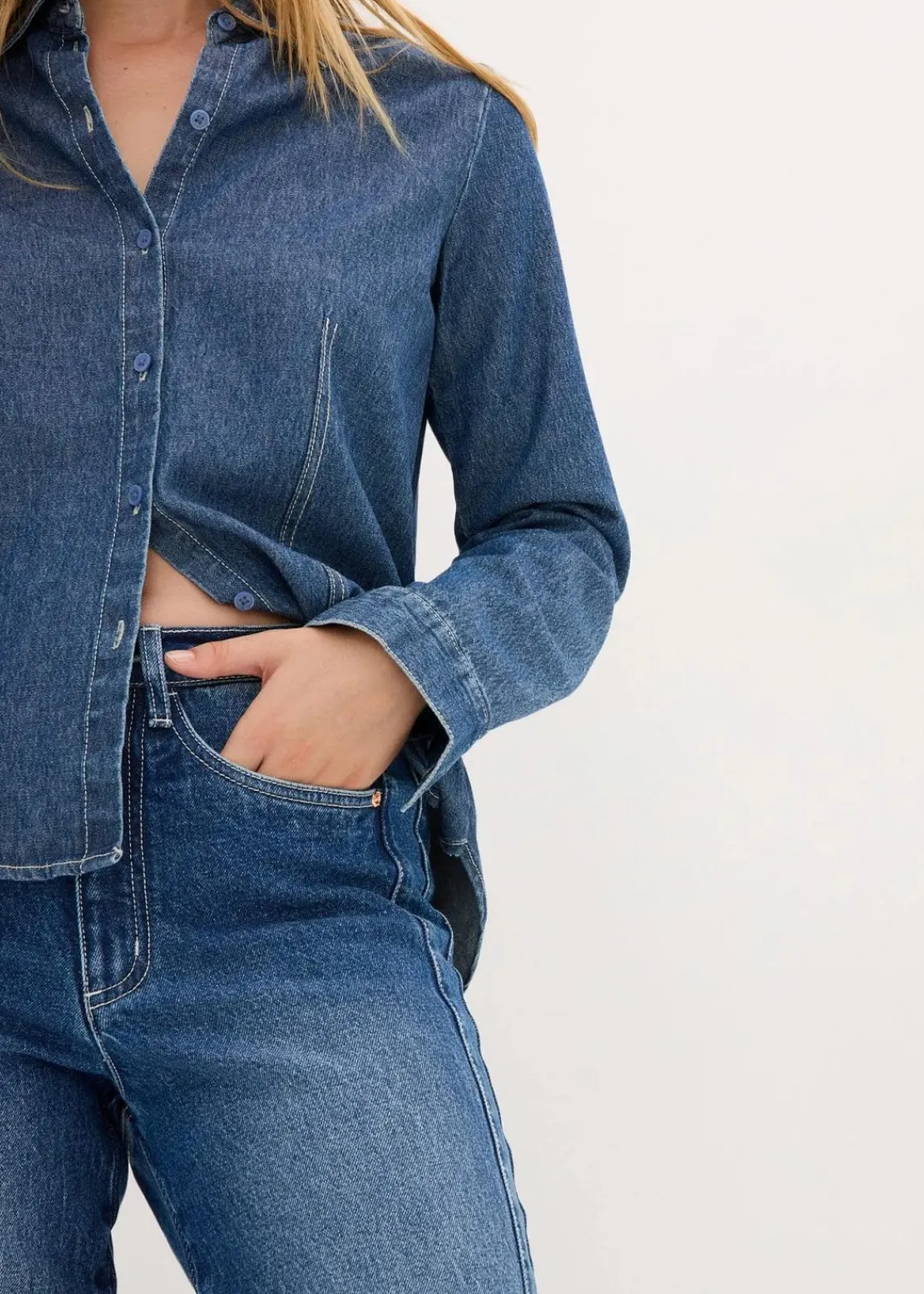 bonprix Bekleidung·Shirts & Tops|Jeans^Mom Jeans High Waist blau denim used