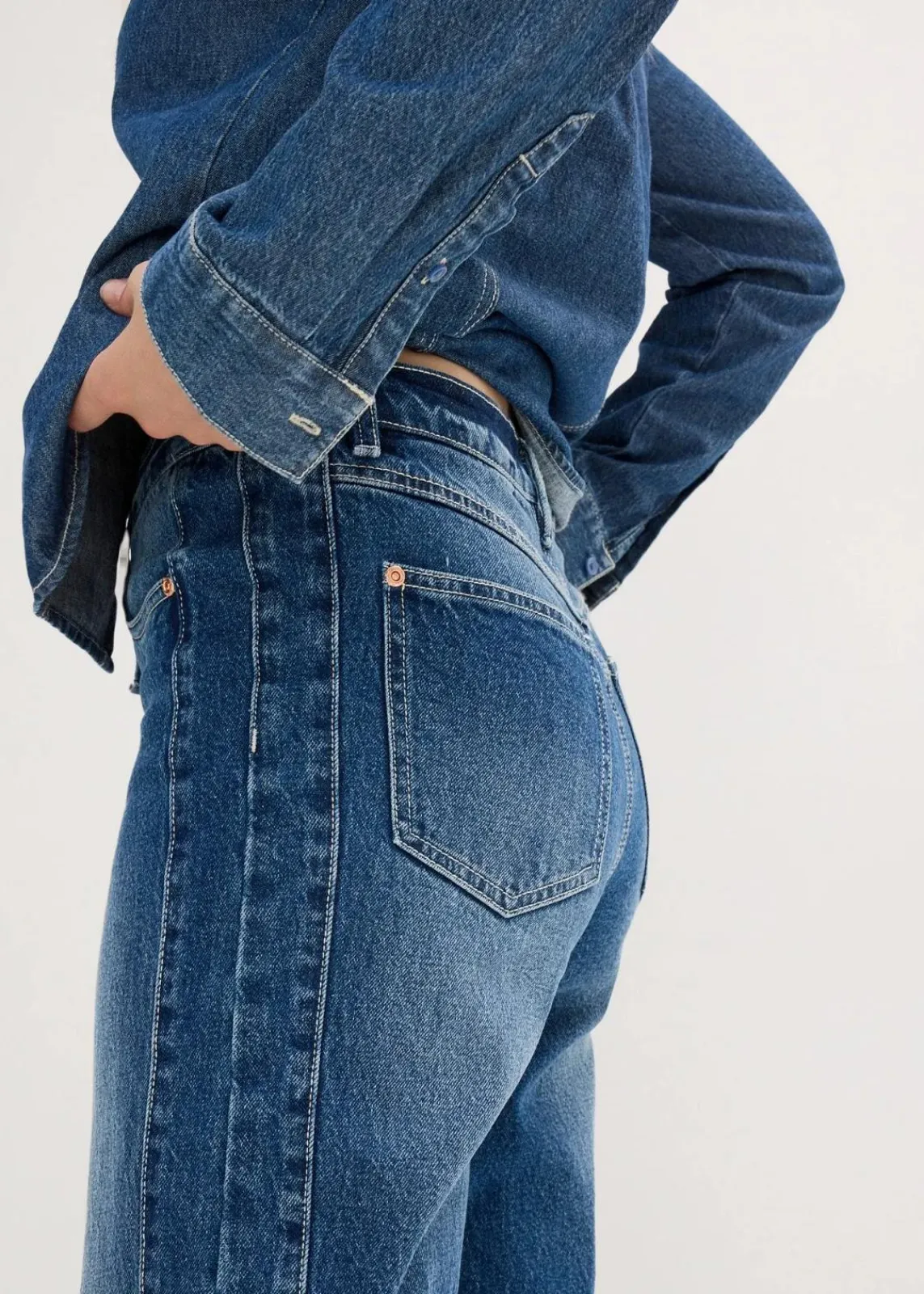bonprix Bekleidung·Shirts & Tops|Jeans^Mom Jeans High Waist blau denim used