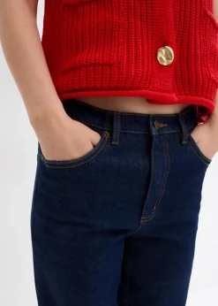 bonprix Bekleidung·Shirts & Tops|Jeans^Mom Jeans High Waist, cropped tiefblau denim ungewaschen